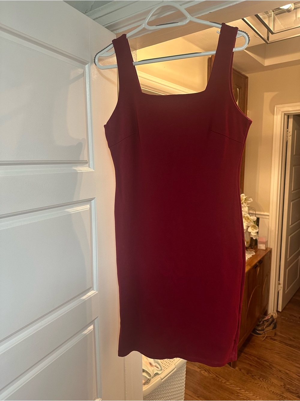 Classic Burgundy Square-Neck Women's Dress